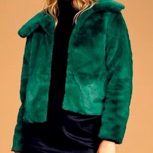 Green faux fur jacket from Lulu’s
